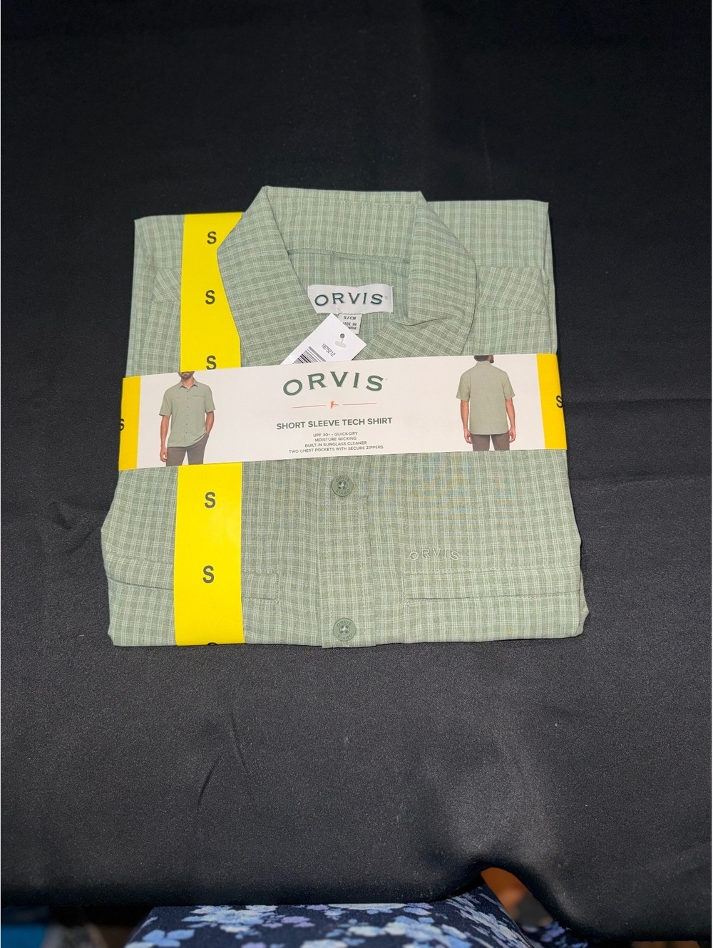 Orvis Men's Short Sleeve Tech Shirt Size Small Green Check